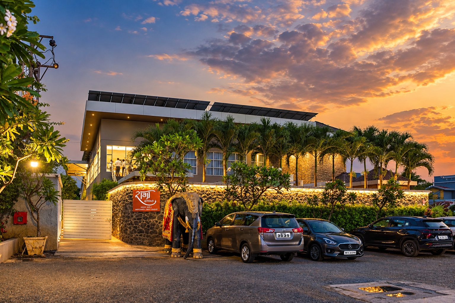 Raaga venue exterior at sunset